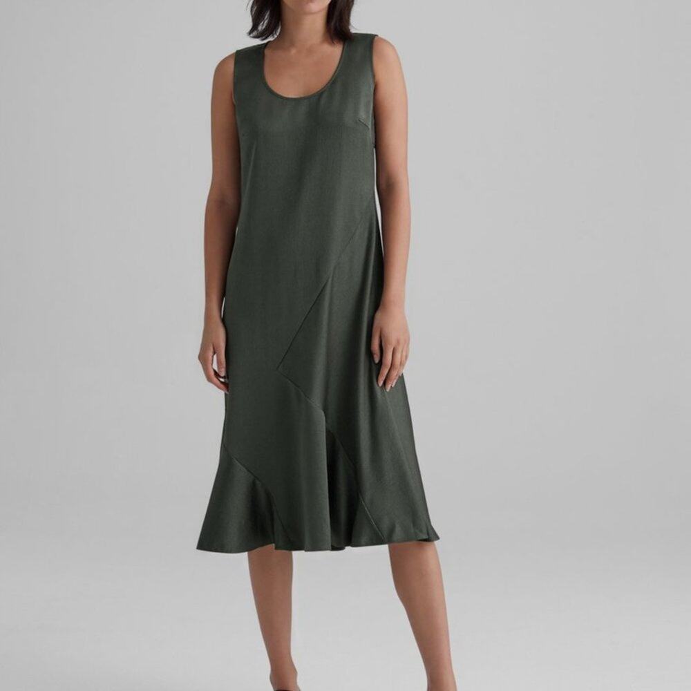 NEW Club Monaco Olive Green Seamed Bias Midi Dress